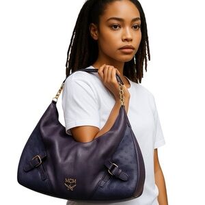 MCM Purple Leather Hobo Shoulder Bag ~REPAINTED~